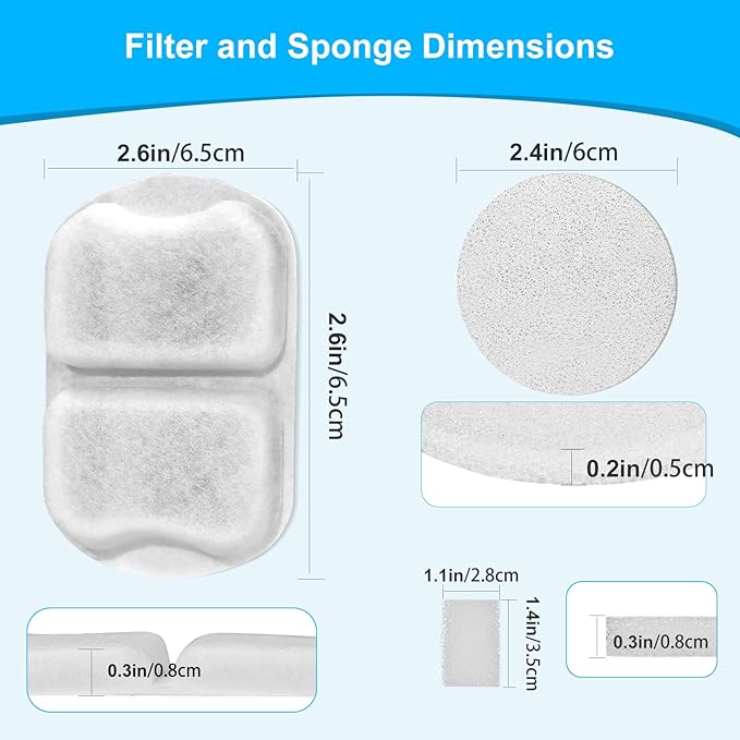 Tettie 8 pack Dog Water Fountain Filters Compatible with oneisall Fountain, Filters Replacement for 7L/230oz/1.8G Stainless Steel Dog Fountain