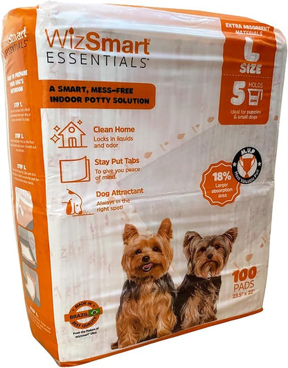 WizSmart Essentials Large Dog Pads, 23.5" x 22", Extra Absorbent Puppy Training Pads, Indoor Potty Pads, Leakproof Gel Pads for Small Dogs, Crate, House, Travel, Eco-Friendly, Non-Slip - 100 Count