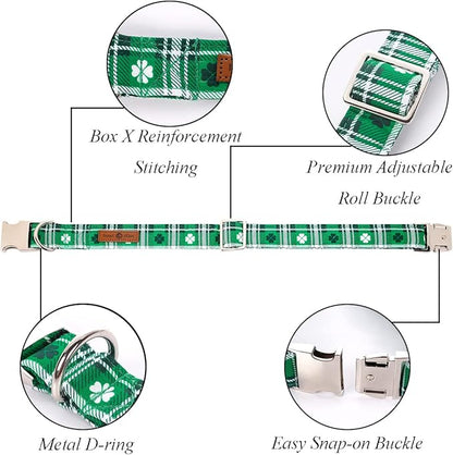 Lionet Paws St Patricks Day Dog Collar with Bowtie, Irish Green Shamrock Clover Sailor Bow Collar with Metal Buckle for Dogs, Adjustable Comfortable Dog Collar Girl, XL, Neck 16-26 in