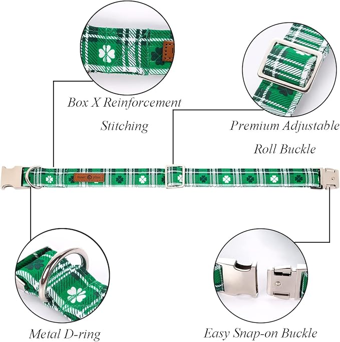 Lionet Paws St Patricks Day Dog Collar with Bowtie, Irish Green Shamrock Clover Bowtie Collar with Metal Buckle for Dogs and Cats, XS, Neck 8-12 in