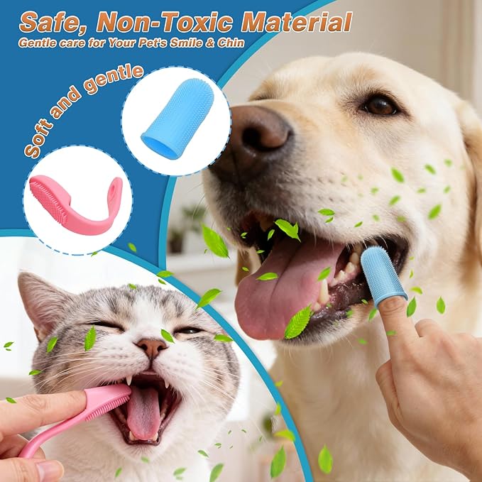 7 Pcs Bathing Kit with Storage Bag for Dogs & Cats Includes Pet Grooming Gloves, Dog Bath Brush & Finger Toothbrush All-in-One Pet Care (Ocean Blue)