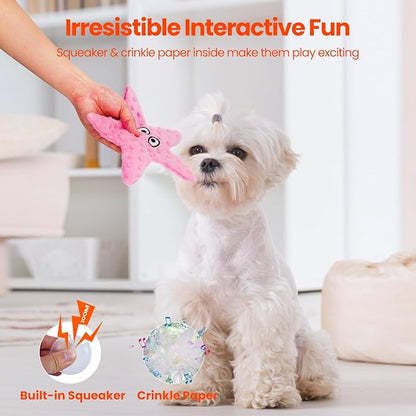 HGB Squeaky Dog Toys - Starfish No Stuffing Crinkle Plush Dog Toys for Small Medium Breeds, Puppy Toys to Keep Them Busy & Puppy Teething Chewing for Anxiety Relief and Fetch Training, 2 Pack