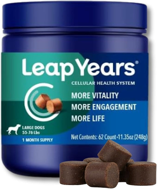 Leap Years Soft Chew Dog Health Supplement – Dog Cognitive Supplement, Supports Longevity of Your Pet, Brain, Heart & Muscle; Powerful NAD for Dogs + Senolytic Formula, Vet-Formulated, Large Breed