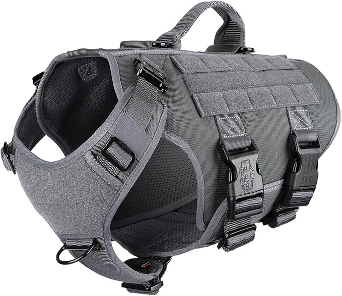 ICEFANG GN3 Tactical Dog Harness with 6X Buckle,Dog Molle Vest with Handle,3/4 Body Coverage,Hook and Loop Panel for ID Patch,No Pulling Front Clip (M (25"-31" Girth), Wolf Gray)