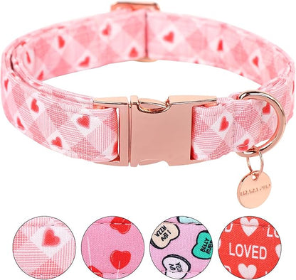 UP URARA PUP Valentine's Dog Collar,Pink Heart Dog Collar for Small Medium Large Girl Boy Dogs or Cats, Wedding Dog Collar Match Dog Leash, Pet Collar with Metal Buckle, S