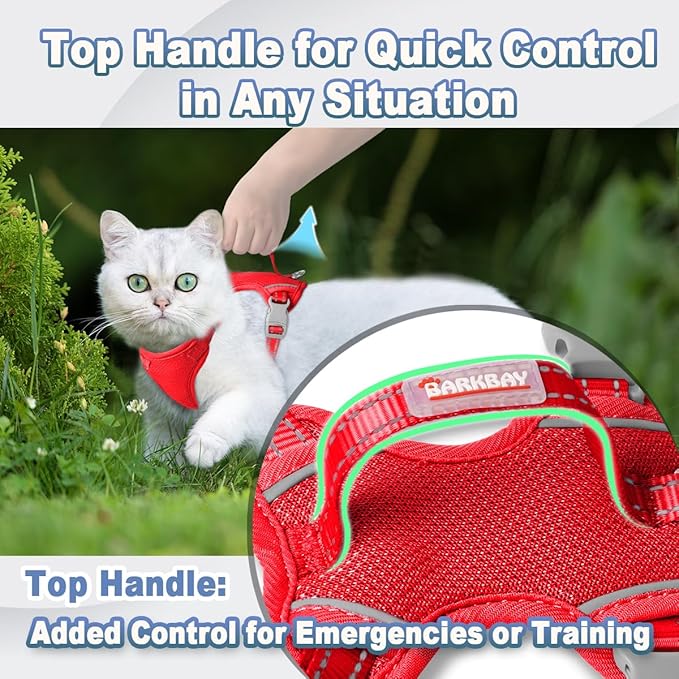 Cat Harness and Leash Set Escape Proof for Kitten Walking, Soft Adjustable Top Handle Vest Harnesses for Cats, Easy Control Breathable Reflective Small Medium Large, Red, XXS