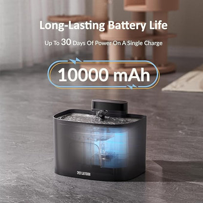 PET LAYSON Pumpless Cat Water Fountain,App Remote Control Smart Cordless Battery Operated 3.6L/122oz Wireless 2.4GHz Wi-Fi Networks Rechargeable Water Dispenser (Black, M1Pro-8 Filter)