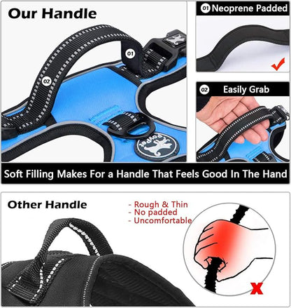 PoyPet Dog Harness and Leash Combo, Escape Proof No Pull Vest Harness, with 5 Feet Leash, Reflective Adjustable Soft Padded Pet Harness with Handle for Small to Large Dogs(Blue,S)