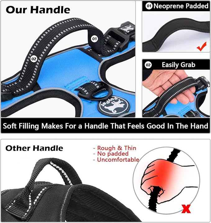 PoyPet Dog Harness and Leash Combo, Escape Proof No Pull Vest Harness, with 5 Feet Leash, Reflective Adjustable Soft Padded Pet Harness with Handle for Small to Large Dogs(Blue,XL)