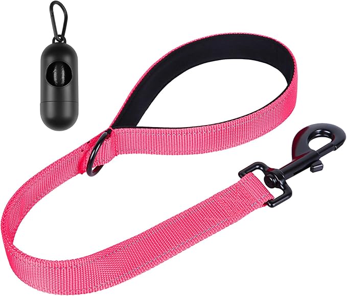 Dog Leash, Short Dog Leash, Leashes for Large Breed Dogs,Traffic Padded Handle- Reflective Training Lead, Perfect for Medium to Large Dogs(24 Inch, Pink)