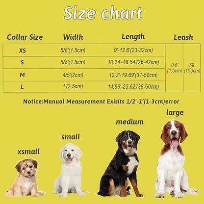 Dog Collar and Leash Set Girls Adjustable Puppy Collars with Floral Bow Tie for Small Medium Large Female Dogs, Yellow Rose, M