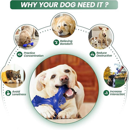 CVALIN Dog Chew Toys for Aggressive Chewers Large Breed,Indestructible Bones Toy，Durable Cleaning Toothbrush Natural Rubber Dog Toys… (Deep Blue)