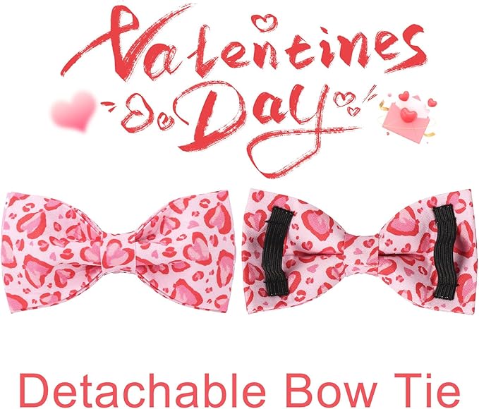 UP URARA PUP Valentine’s Day Dog Collar with Bow Tie, Pink Heart Bowtie Collar with Metal Buckle, Valentine’s Day Gift Pet Collar for Puppy Girl Boy Dog or Cat, Wedding Dog Collar, XS, Neck 8-12in