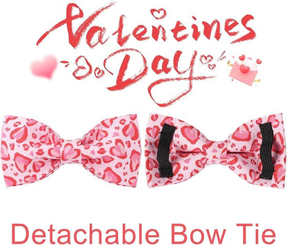 UP URARA PUP Valentine’s Day Dog Collar with Bow Tie, Pink Heart Bowtie Collar with Metal Buckle, Valentine’s Day Gift Pet Collar for Puppy Girl Boy Dog or Cat, Wedding Dog Collar, L, Neck 16-24in