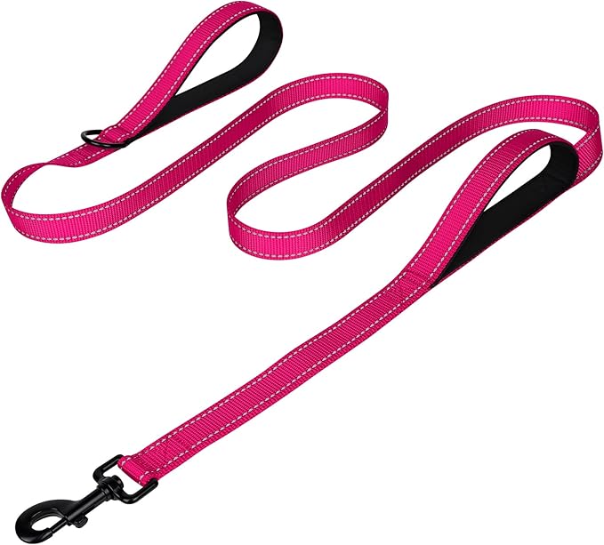 Joytale Dog Leash Heavy Duty for Large Dogs That Pull, Double Handle for Traffic Control, Double-Sided Reflective Leashes for Large Medium Dogs Night Safety, 4FT, Hot Pink