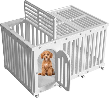 AOOLE Dog Playpen with Door & Cover Top, Fence Panel Puppy Playpen, Room Dog Crate, Pet Playpen for Small & Medium Dogs, Puppy Play Pen for Indoors & Outdoor (50" L x 35" W x 30" H)