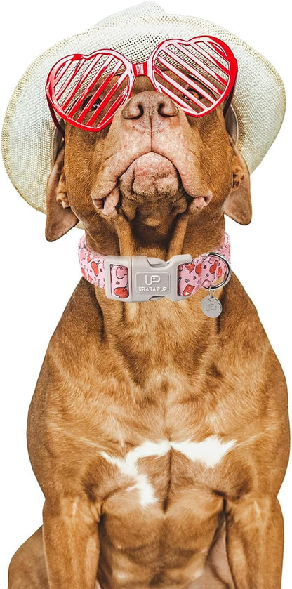 UP URARA PUP Valentine’s Day Dog Collar, Pink Heart Dog Collar with Quick Release, Valentine’s Day Gift Pet Collar for Puppy Girl Boy Dog, Wedding Dog Collar