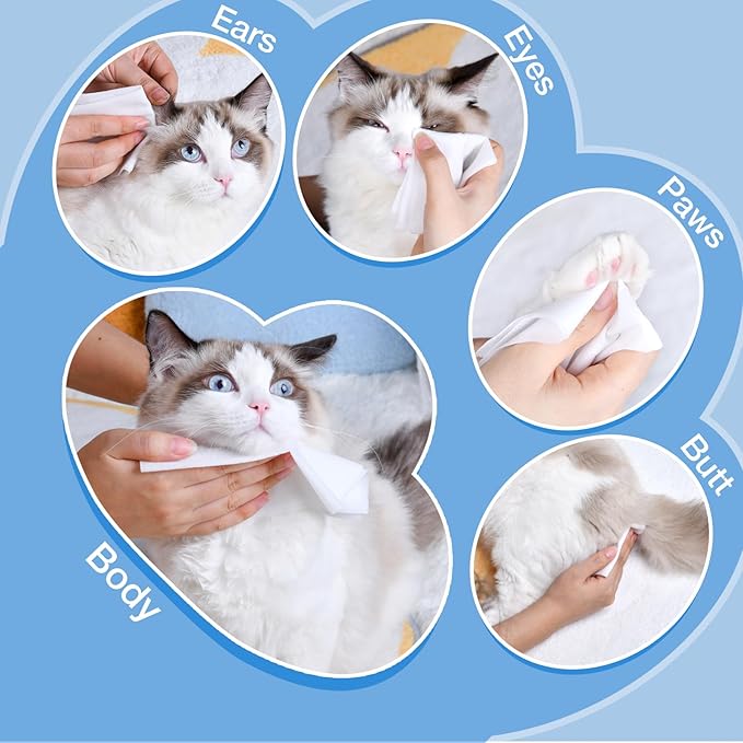 HGHULIAN Dog Wipes and Cat Wipes Unscented with Enzymes to Eliminate Odors Paw Wipes for Muddy Feet Tear Stain Wipes for Eye Gunk Gentle Hypoallergenic for Sensitive Skin 80 Count