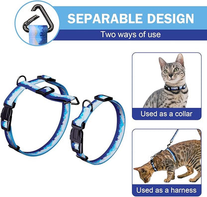 Hikiko Cat Harness and Leash Set Escape Proof Adjustable Walking Travel Soft Boy Kitten Harness for Small Medium Large Cats (Hill, S)
