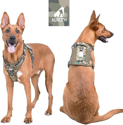 AUROTH Tactical Dog Harness for Large Dogs No Pull Adjustable Pet Harness Reflective K9 Working Training Easy Control Pet Vest Military Service Dog Harnesses Woodland Camo XXL