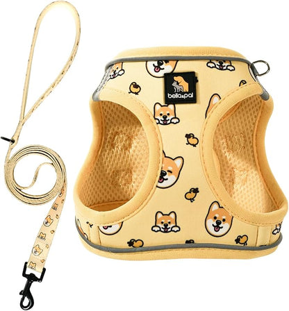 BELLA & PAL Step in Vest Harness for Small and Medium Dogs, No Pull Small Dog Harness with Leash Set, Comfortable Air Mesh Dog Vest Harness with Reflective Strip (Genki Shiba, L)