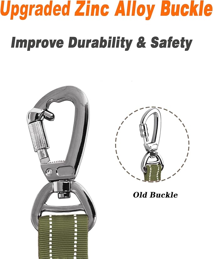 AUBELL Tactical Dog Leash Heavy Duty,4-6ft Reflective Strong No Pull Bungee Leash for Medium Large Dogs with Comfortable Padded Double Handle,Car Seat Belt,360 Degree Rotating Carabiner,Green
