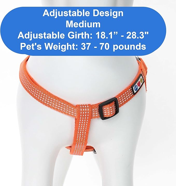 Pawtitas Reflective Step-in Dog Harness – Adjustable No-Pull Vest for Puppies to Seniors, Safe & Comfortable, M Orange
