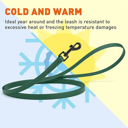 Dogline Biothane Waterproof Dog Leash Strong Coated Nylon Webbing with Black Hardware Odor-Proof Easy to Clean High Performance for Small or Large Dogs Made in USA 4 or 6 ft Lead, Hunter Green
