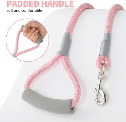 Mile High Life Dog Leash, with Comfortable Padded Handle, Pink Nylon Rope Leash with Steel Tips, Heavy Duty 4 Feet Pet Leashes (Pink,48 Inches)
