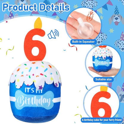 Dog Birthday Cake Toy Accessories for Girl Boy Gifts, Squeaky Plush Toy for Dog Birthday Party Decor Favor for Large, Medium and Small Dogs(6th,Blue)