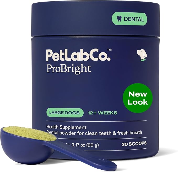 PetLab Co. ProBright Dental Powder - Dog Breath Freshener - Teeth Cleaning Made Easy – Targets Tartar & Bad Breath - Formulated for Large Dogs - Packaging May Vary