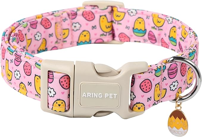 ARING PET Easter Dog Collar-Cute Adjustable Pink Chick Pet Collars Puppy Collar Gifts with Quick Release Buckle for Girl Boy Dogs-M