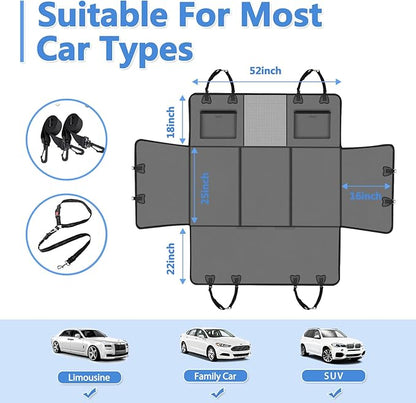 YFChangle Hard Bottom Dog Car Seat Cover for Back Seat – Waterproof Nonslip Hammock Extender for Trucks & SUVs, Heavy Duty Pet Protector, Gray Faux Leather