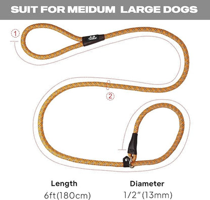 TwoEar 6FT Slip Lead Dog Leash, Heavy Duty Slip Leash for Dogs with Highly Reflective, Strong Rope Slip Leads No Pull Pet Training Leashes for Large Medium Dogs (1/2", Orange)