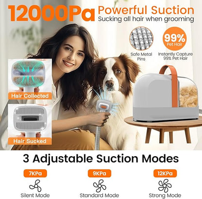 Dog Grooming Vacuum, Dog Grooming Kit with Pet Clippers, 12,000Pa Pet Hair Vacuum for Dogs, Low Noise Home Cleaning Tool in 1, PG10