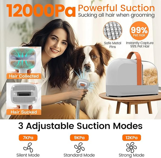 Dog Grooming Vacuum, Dog Grooming Kit with Pet Clippers, 12,000Pa Pet Hair Vacuum for Dogs, Low Noise Home Cleaning Tool in 1, PG10