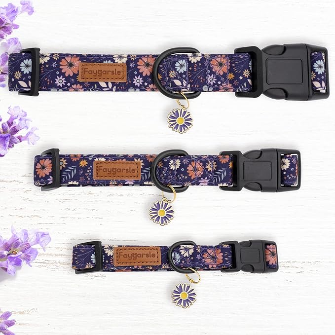 Faygarsle Floral Dog Collar for Girls and Female Dogs Soft and Fancy Pet Collar with Flower Design Ideal Purple Dog Collar for Small Medium Large Dogs M