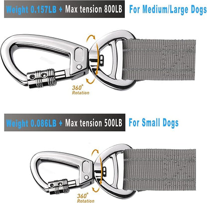 AUBELL Tactical Dog Leash Heavy Duty,4-6ft Reflective Strong No Pull Bungee Leash for Small Dogs with Comfortable Padded Double Handle,Car Seat Belt,360 Degree Rotating Carabiner,Grey