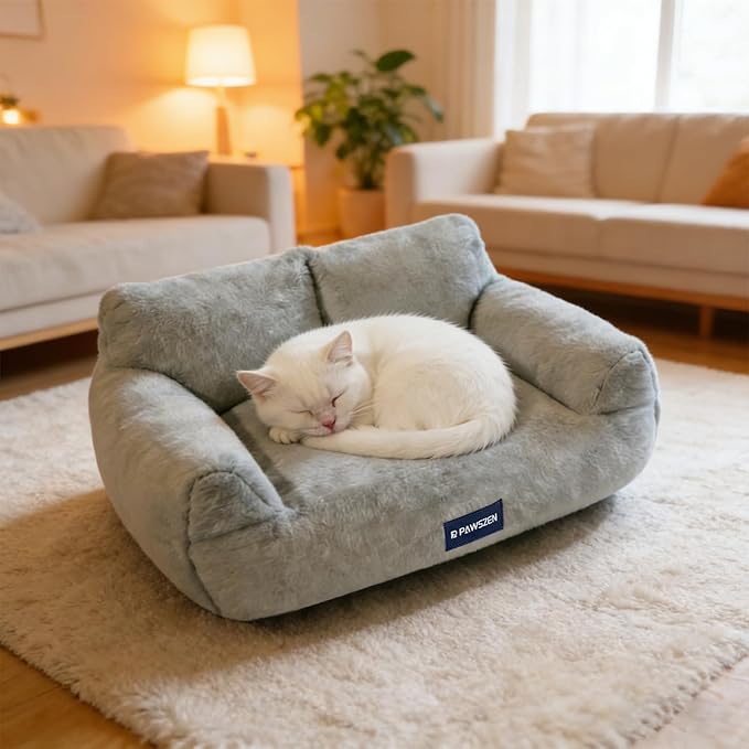 Cat Bed with Beveled Armrests, Warm Cat Beds for Indoor Cats with Removable Cover, High-Resilience Foam Cat Couch That Won’t Flatten Even After Long-Term Use, Washable Pet Bed for Cats & Small Dogs