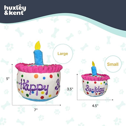 Huxley & Kent Funny Dog Toy w/Squeaker – Power Plush Squeaky Dog Toys for Small, Medium & Large Dogs – Soft Stuffed Animal for Indoor Play & Fetch - Happy Barkday Cake, Small