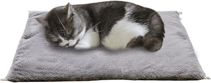 petfelix Self Warming Mat, 24''*20'' Non-Skid Thermal Pet Mat, Washable Outdoor Insulation for Cat House, Carrier Cat Bed, Short-Fluff Grey