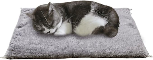 petfelix Self Warming Mat, 24''*20'' Non-Skid Thermal Pet Mat, Washable Outdoor Insulation for Cat House, Carrier Cat Bed, Short-Fluff Grey