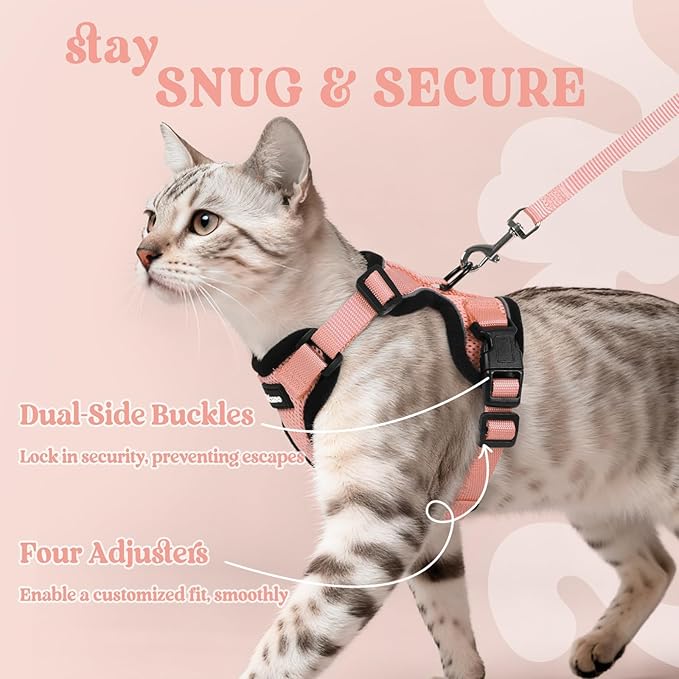 rabbitgoo Cat Harness and Leash for Walking, Escape Proof Soft Adjustable Vest Harnesses for Cats, Easy Control Breathable Reflective Strips Jacket, Light Salmon Pink, XXS