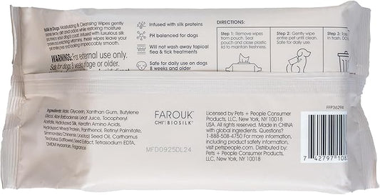BioSilk for Dogs Moisturizing & Cleansing Wipes - Dog Wipes for Cleaning & Deodorizing, Dog Paw Wipes - Infused with Silk Proteins & Vitamins, pH Balanced, Paraben Free