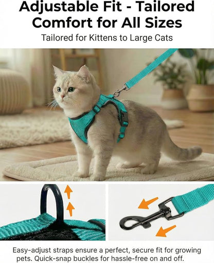 Luxelle 2 Pack Escape-Proof Cat Harness and Leash Set for Walking – Adjustable No Pull Soft Vest with Easy-Wear Buckle, Reflective Straps, Breathable Mesh – Outdoor Travel Harness for Cats & Kittens