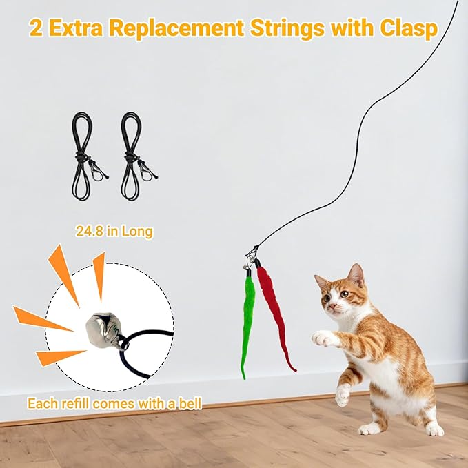 Interactive Cat Wand Toy Set, 11 PCS Retractable Wand Toys for Indoor Cats, Refills Attachment - Feather Toys, Plush Birds，Mice, Insects, and Swallows for Play Chase Exercise
