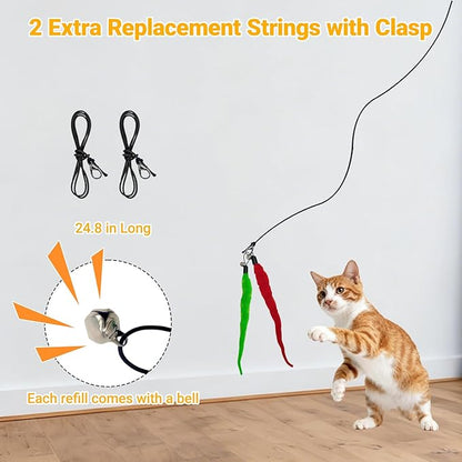 Interactive Cat Wand Toy Set, 11 PCS Retractable Wand Toys for Indoor Cats, Refills Attachment - Feather Toys, Plush Birds，Mice, Insects, and Swallows for Play Chase Exercise