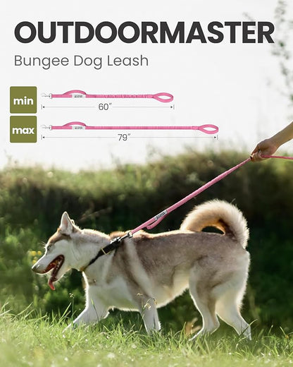 OutdoorMaster Bungee Dog Leash, Heavy Duty Dog Leash with Shock Absorption, 2 Padded Handles Training Leash, Improved Dog Safety and Comfort (Pink, 6 FT)