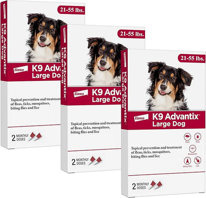 K9 Advantix Flea, Tick & Mosquito Prevention for Dogs 21-55 lbs. | Flea Drops for Large Dogs | Apply Monthly | 6 Treatments (Pack of 3)