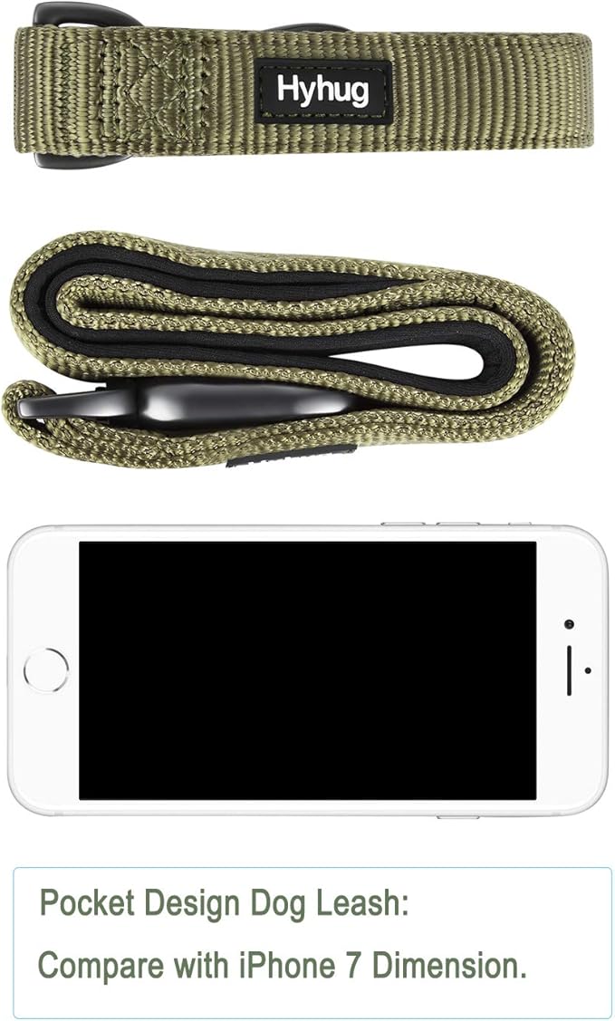 Hyhug Short Dog Leash Heavy Duty Nylon with Comfortable Padded Handle, Durable Training Pet Leashes for Small Medium Large Dogs (18 Inches, Military Green)